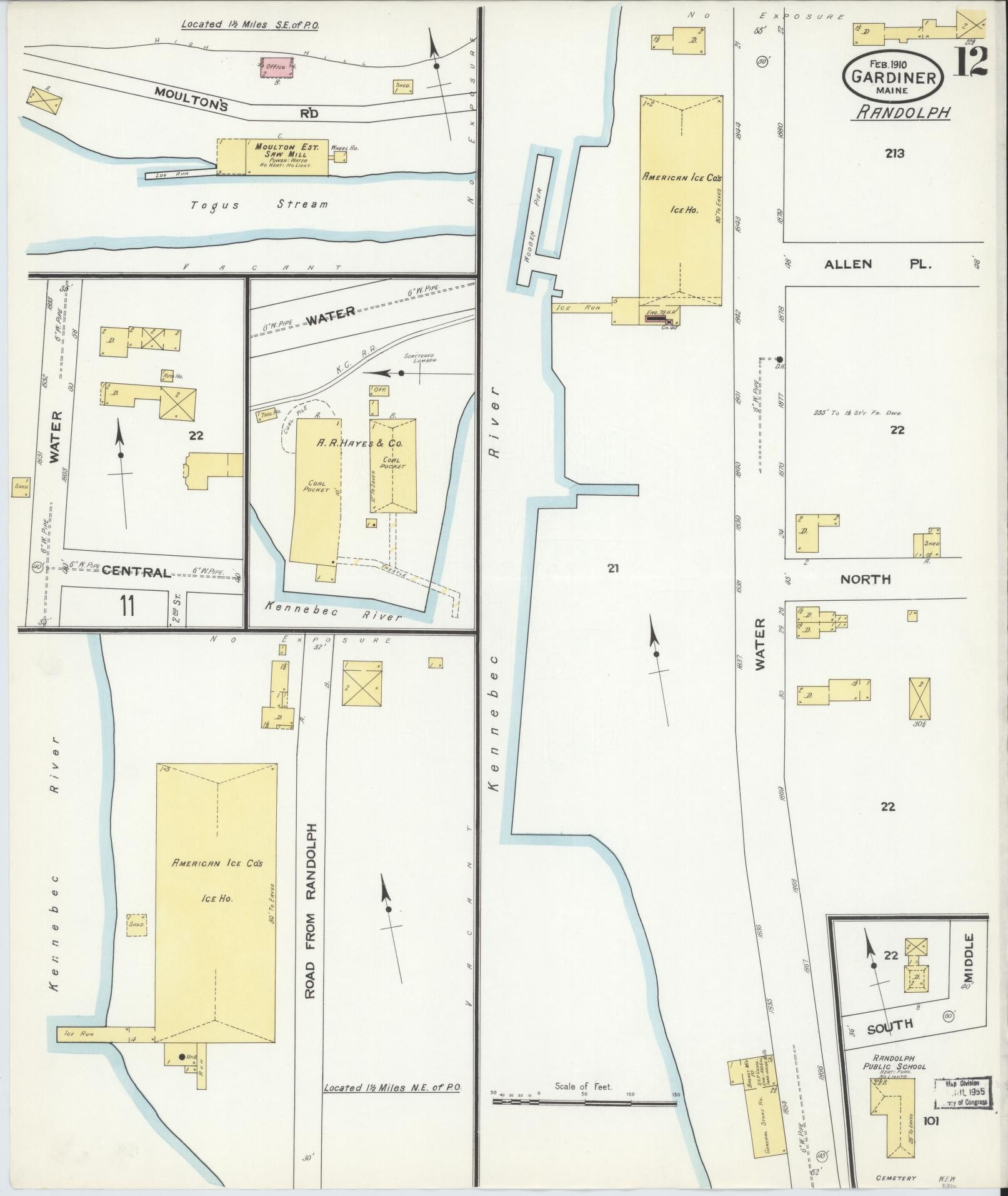 Sanborn Fire Insurance Map from Gardiner, Kennebec County, Maine (1910), Sheet #0012 - Complete Map Set gallery image, historic Sanborn map, vintage wall art, Maine Maine