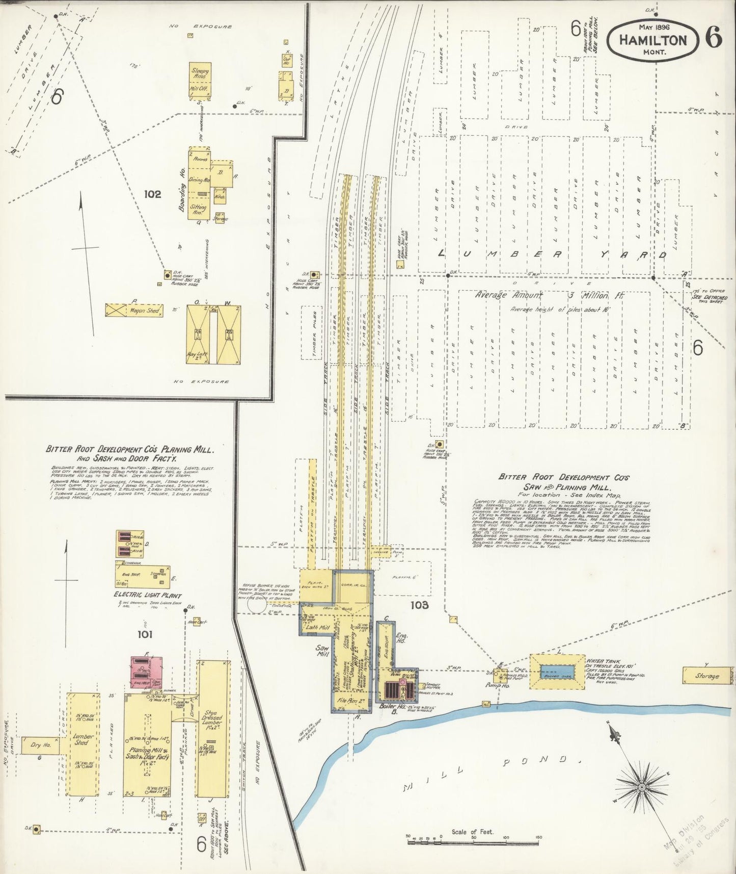 Sanborn Fire Insurance Map from Hamilton, Ravalli County, Montana (1896), Sheet #0006 - Historic Sanborn Fire Insurance Map Print, vintage old map wall art, antique decor, genealogy gift, Montana Montana map