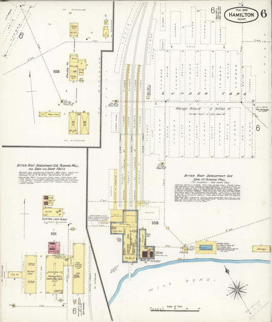 Sanborn Fire Insurance Map from Hamilton, Ravalli County, Montana (1896), Sheet #0006 - Historic Sanborn Fire Insurance Map Print, vintage old map wall art, antique decor, genealogy gift, Montana Montana map