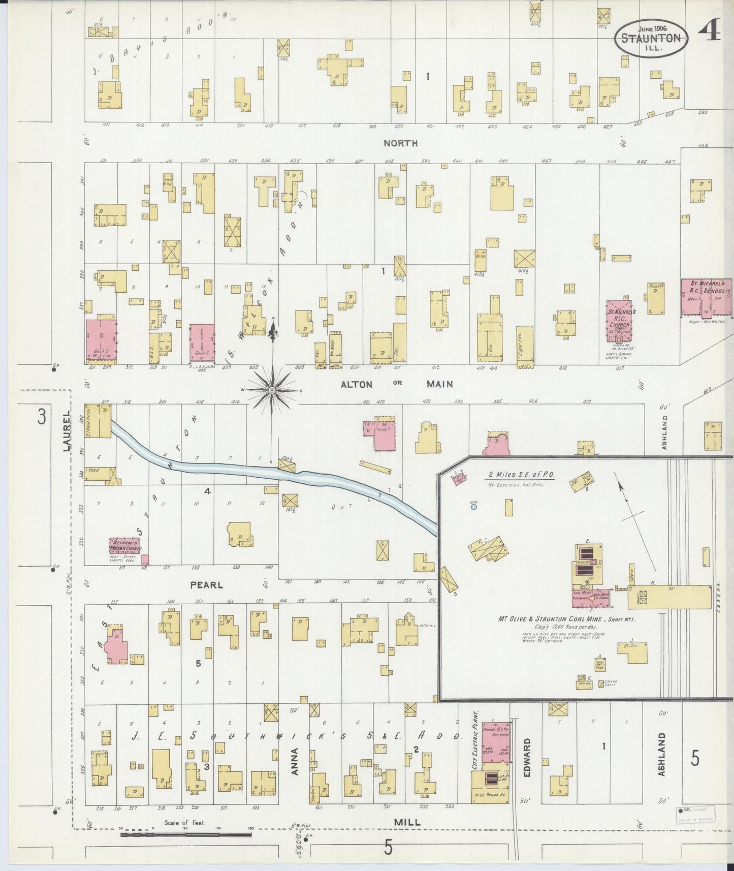 Sanborn Fire Insurance Map from Staunton, Macoupin County, Illinois (1906), Sheet #0004 - Complete Map Set gallery image, historic Sanborn map, vintage wall art, Illinois Illinois