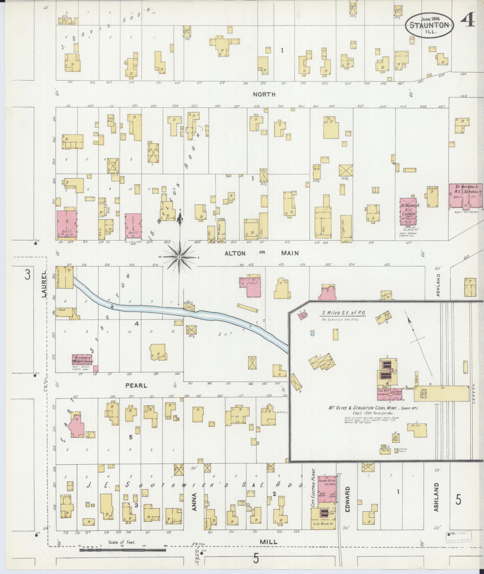 Sanborn Fire Insurance Map from Staunton, Macoupin County, Illinois (1906), Sheet #0004 - Complete Map Set gallery image, historic Sanborn map, vintage wall art, Illinois Illinois