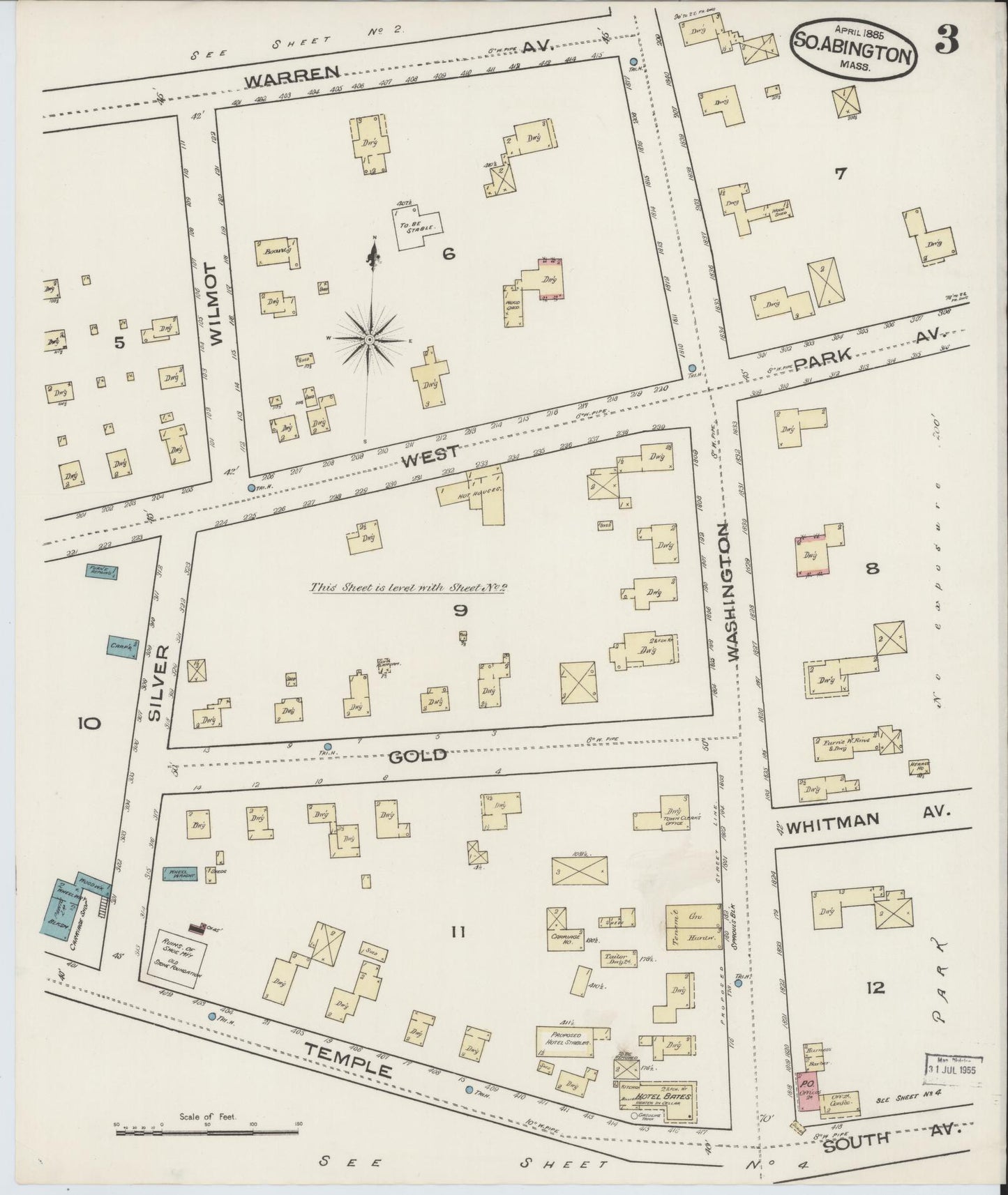 Sanborn Fire Insurance Map from South Abington, Plymouth County, Massachusetts (1885), Sheet #0003 - Historic Sanborn Fire Insurance Map Print, vintage old map wall art, antique decor, genealogy gift, Massachusetts Massachusetts map
