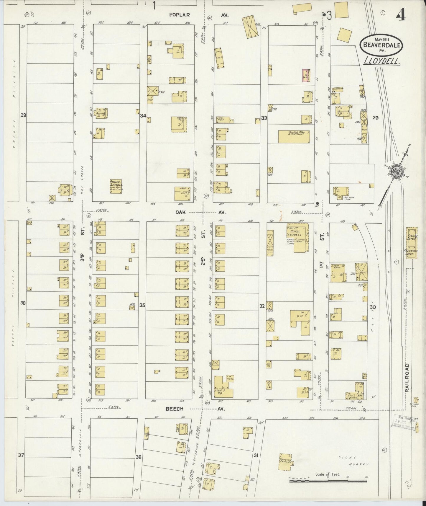 Sanborn Fire Insurance Map from Beaverdale, Cambria County, Pennsylvania (1911), Sheet #0004 - Historic Sanborn Fire Insurance Map Print, vintage old map wall art, antique decor, genealogy gift, Pennsylvania Pennsylvania map