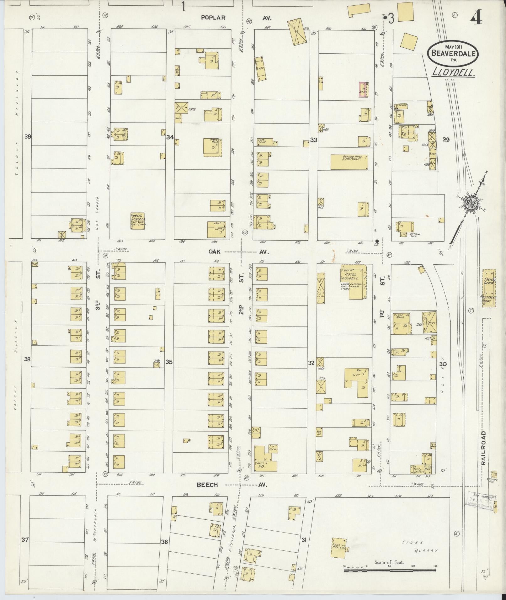 Sanborn Fire Insurance Map from Beaverdale, Cambria County, Pennsylvania (1911), Sheet #0004 - Historic Sanborn Fire Insurance Map Print, vintage old map wall art, antique decor, genealogy gift, Pennsylvania Pennsylvania map