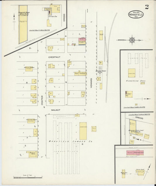 Sanborn Fire Insurance Map from Mansfield, Sebastian And Scott Counties, Arkansas (1913), Sheet #0002 - Historic Sanborn Fire Insurance Map Print, vintage old map wall art, antique decor, genealogy gift, Arkansas Arkansas map