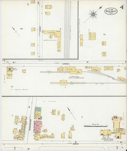 Sanborn Fire Insurance Map from Wellesley, Norfolk County, Massachusetts (1906), Sheet #0004 - Historic Sanborn Fire Insurance Map Print, vintage old map wall art, antique decor, genealogy gift, Massachusetts Massachusetts map