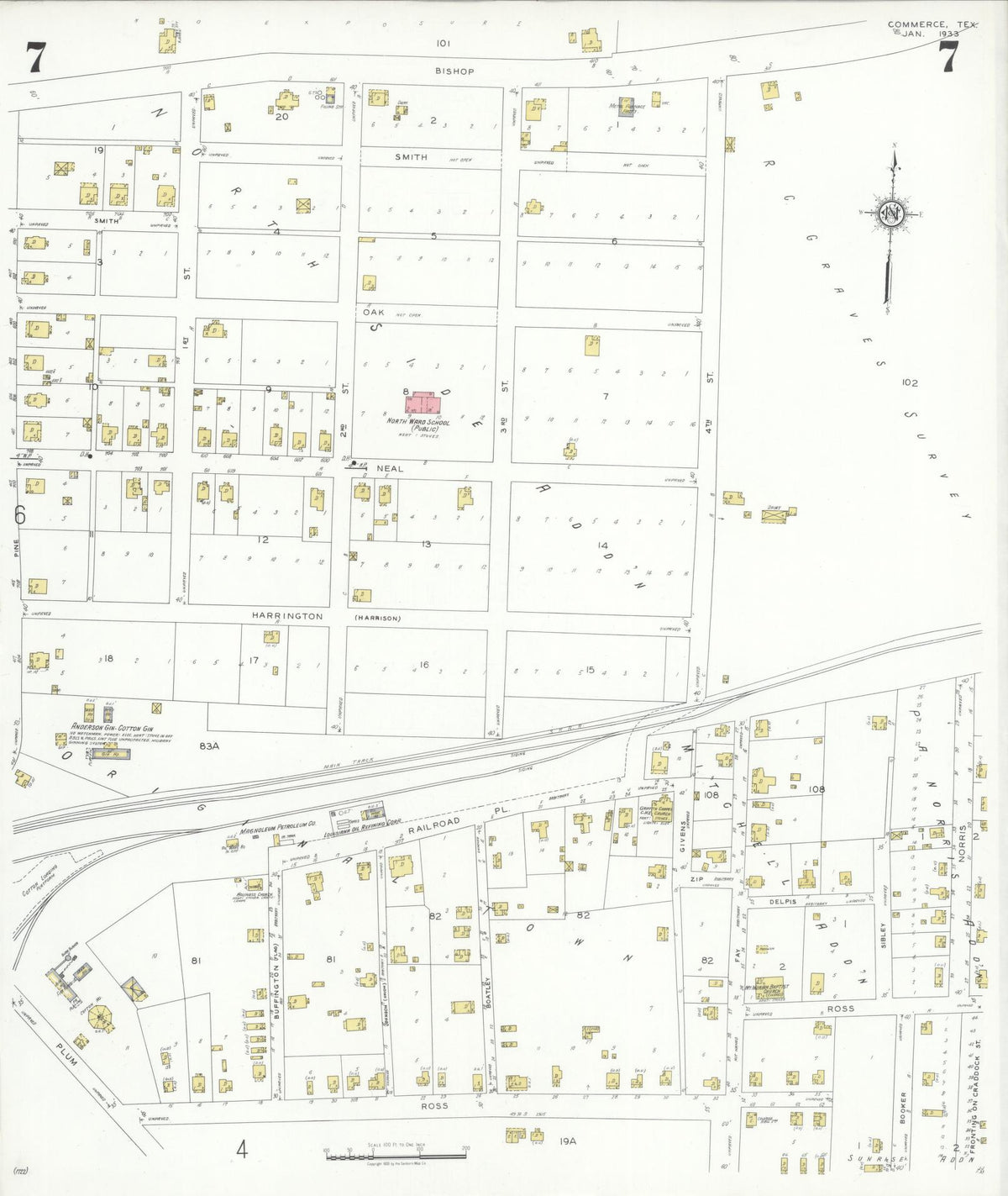 Sanborn Fire Insurance Map from Commerce, Hunt County, Texas (1933), Sheet #0007 - Complete Map Set gallery image, historic Sanborn map, vintage wall art, Texas Texas
