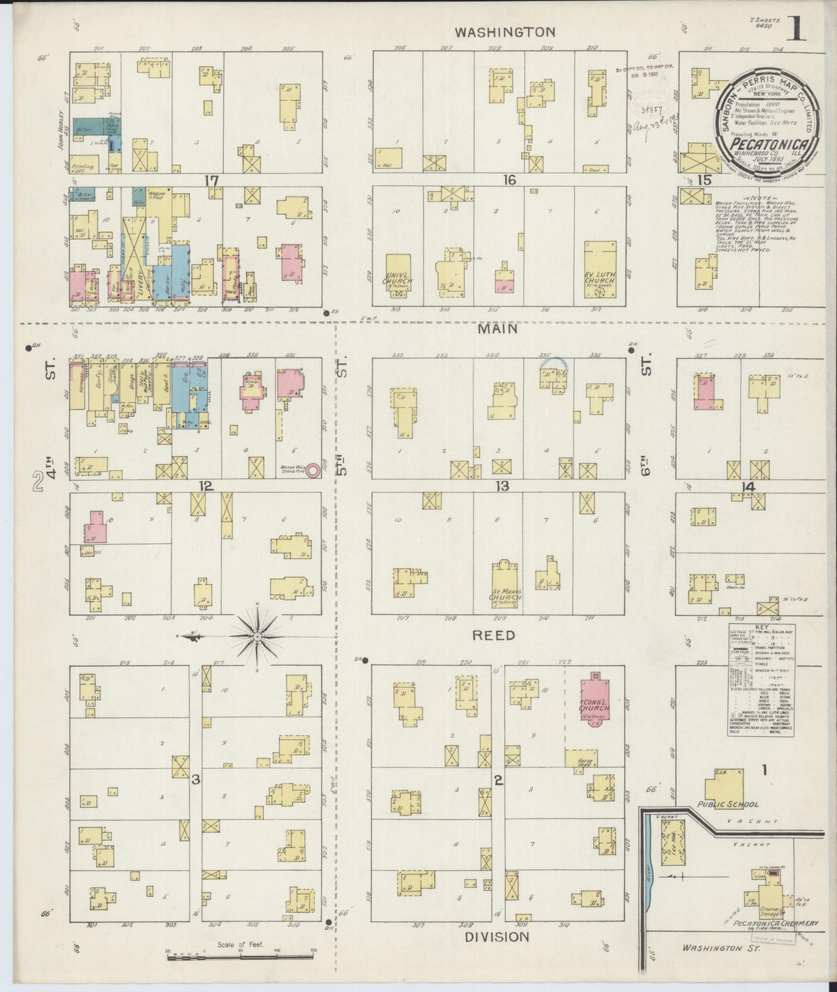Sanborn Fire Insurance Map from Pecatonica, Winnebago County, Illinois (1893), Sheet #0001 - Complete Map Set gallery image, historic Sanborn map, vintage wall art, Illinois Illinois