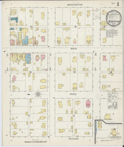 Sanborn Fire Insurance Map from Pecatonica, Winnebago County, Illinois (1893), Sheet #0001 - Complete Map Set gallery image, historic Sanborn map, vintage wall art, Illinois Illinois