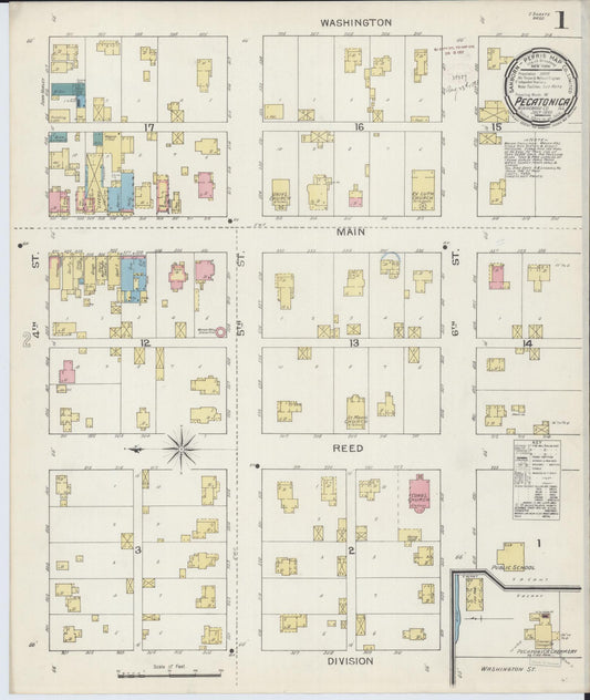 Sanborn Fire Insurance Map from Pecatonica, Winnebago County, Illinois (1893), Sheet #0001 - Complete Map Set gallery image, historic Sanborn map, vintage wall art, Illinois Illinois