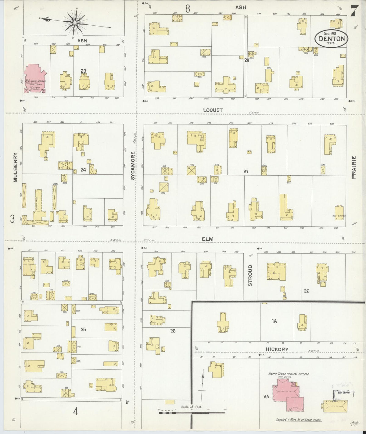 Sanborn Fire Insurance Map from Denton, Denton County, Texas (1901), Sheet #0007 - Complete Map Set gallery image, historic Sanborn map, vintage wall art, Texas Texas