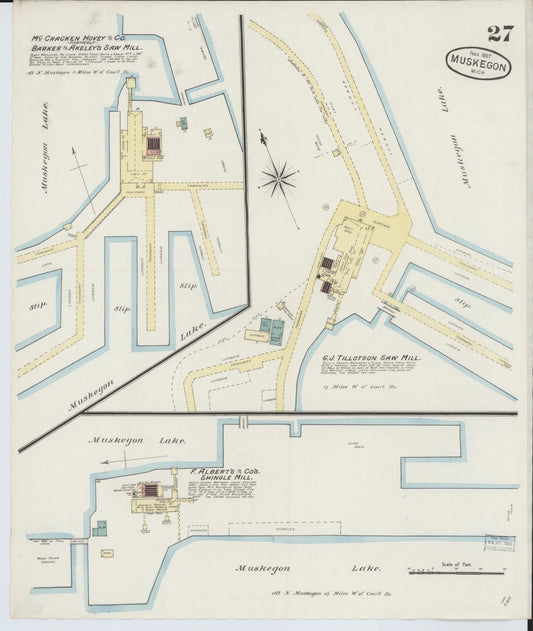 Sanborn Fire Insurance Map from Muskegon, Muskegon County, Michigan (1887), Sheet #0027 - Historic Sanborn Fire Insurance Map Print, vintage old map wall art, antique decor, genealogy gift, Michigan Michigan map