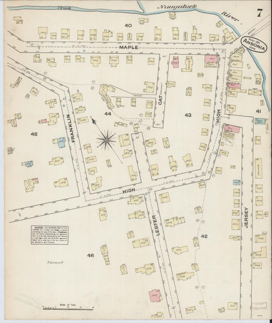 Sanborn Fire Insurance Map from Ansonia, New Haven County, Connecticut (1884), Sheet #0007 - Historic Sanborn Fire Insurance Map Print, vintage old map wall art, antique decor, genealogy gift, Connecticut Connecticut map