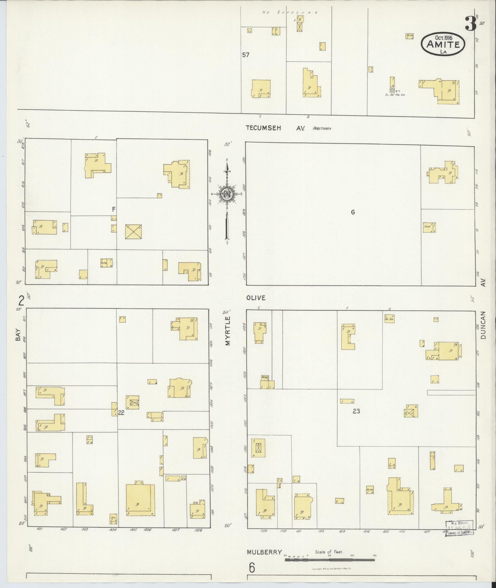Sanborn Fire Insurance Map from Amite, Tangipahoa Parish, Louisiana (1916), Sheet #0003 - Complete Map Set gallery image, historic Sanborn map, vintage wall art, Louisiana Louisiana
