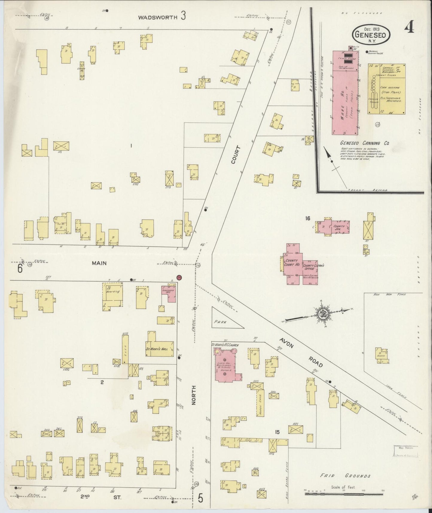 Sanborn Fire Insurance Map from Geneseo, Livingston County, New York (1913), Sheet #0004 - Complete Map Set gallery image, historic Sanborn map, vintage wall art, New York New York