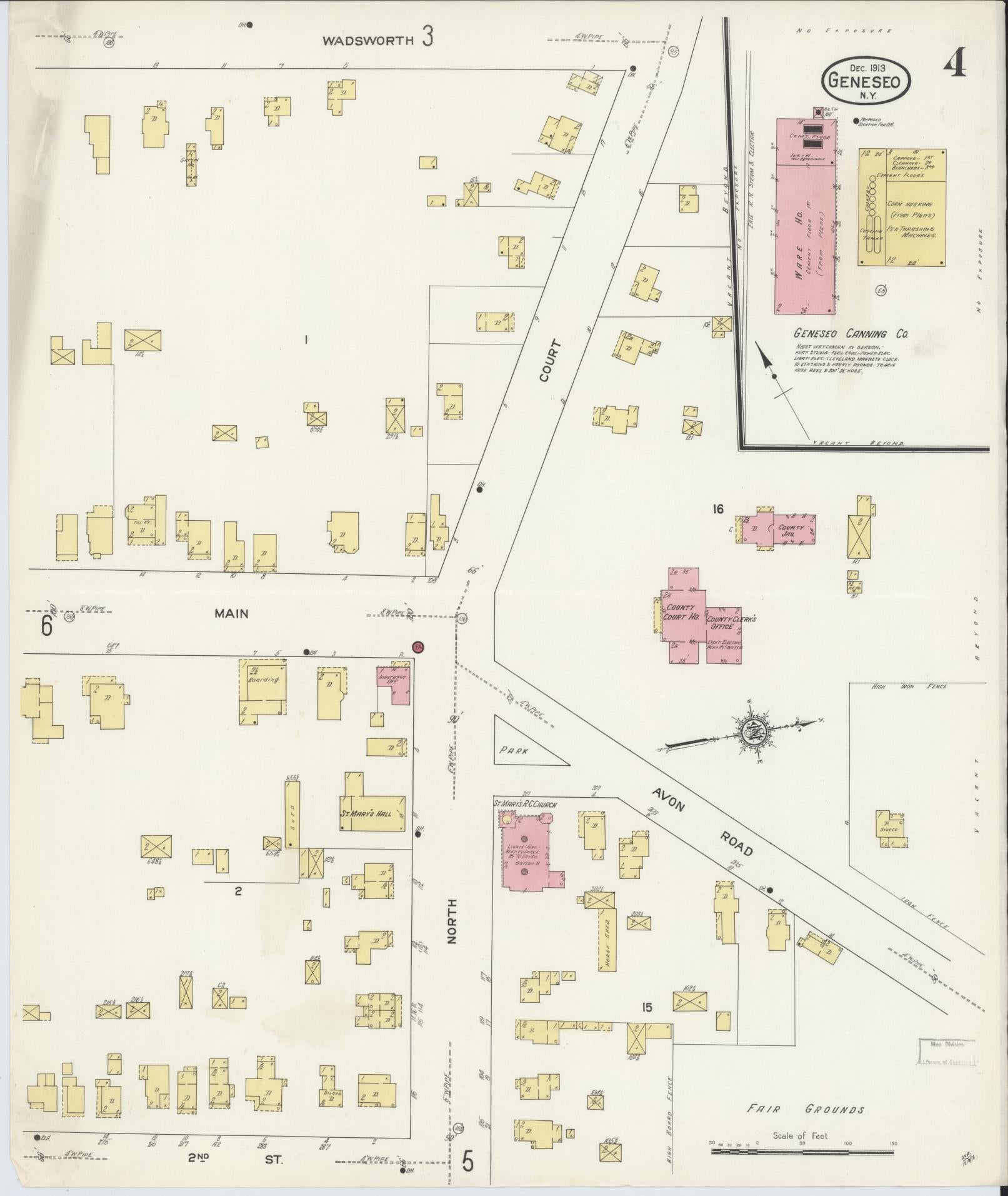 Sanborn Fire Insurance Map from Geneseo, Livingston County, New York (1913), Sheet #0004 - Complete Map Set gallery image, historic Sanborn map, vintage wall art, New York New York