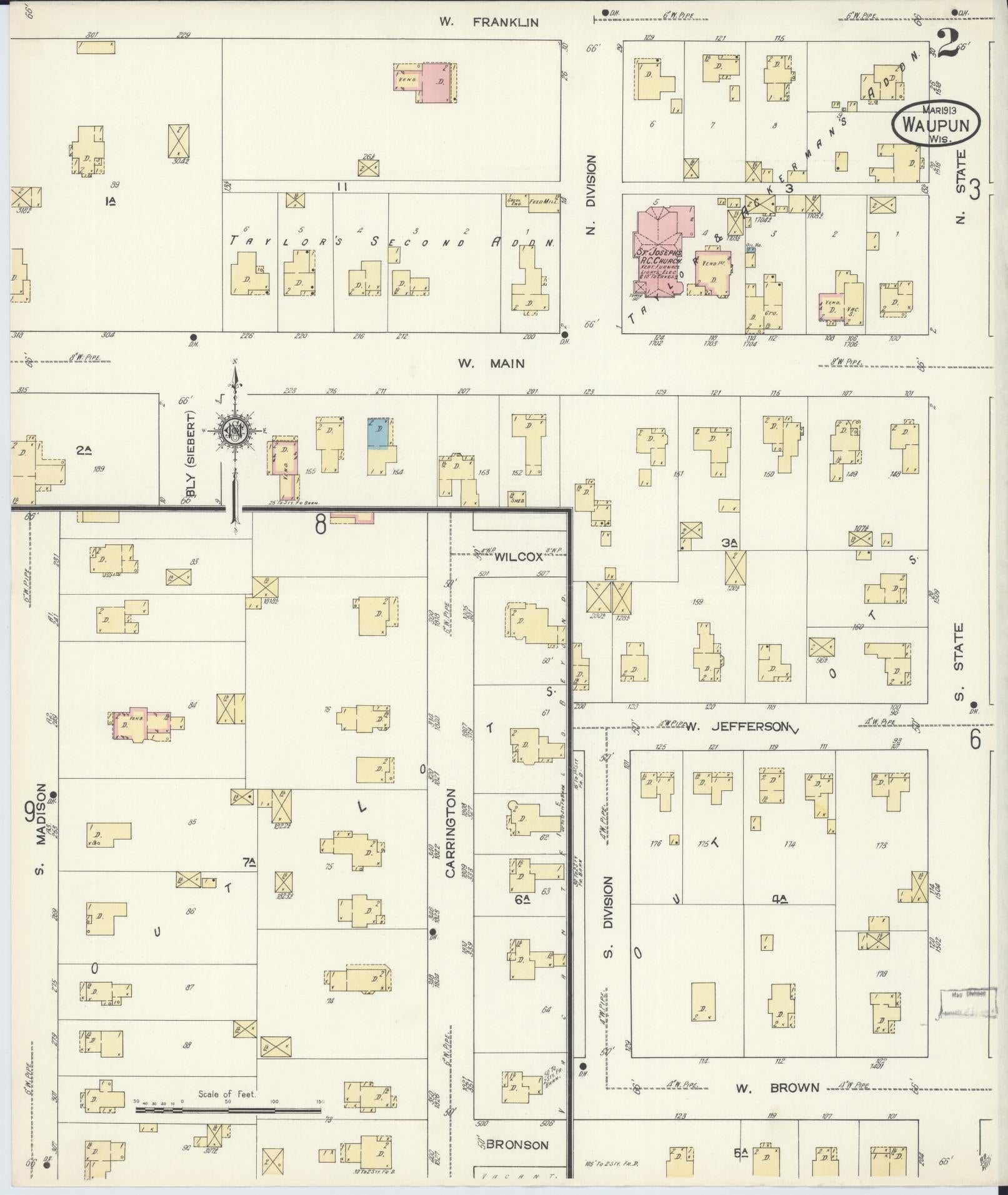 Sanborn Fire Insurance Map from Waupun, Dodge and Fond du Lac Counties, Wisconsin (1913), Sheet #0002 - Complete Map Set gallery image, historic Sanborn map, vintage wall art, Wisconsin Wisconsin