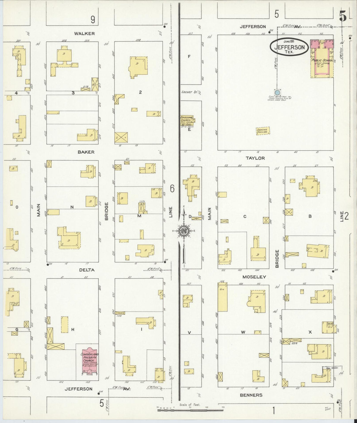 Sanborn Fire Insurance Map from Jefferson, Marion County, Texas (1911), Sheet #0005 - Complete Map Set gallery image, historic Sanborn map, vintage wall art, Texas Texas