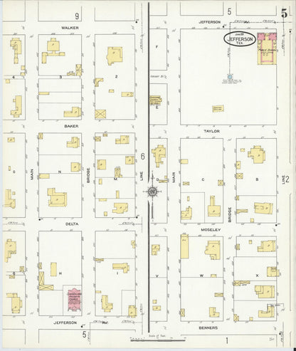 Sanborn Fire Insurance Map from Jefferson, Marion County, Texas (1911), Sheet #0005 - Complete Map Set gallery image, historic Sanborn map, vintage wall art, Texas Texas