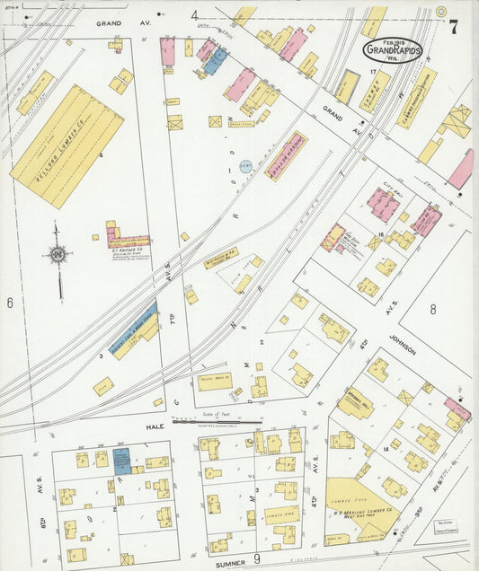 Sanborn Fire Insurance Map from Grand Rapids, Wood County, Wisconsin (1919), Sheet #0007 - Historic Sanborn Fire Insurance Map Print, vintage old map wall art, antique decor, genealogy gift, Wisconsin Wisconsin map