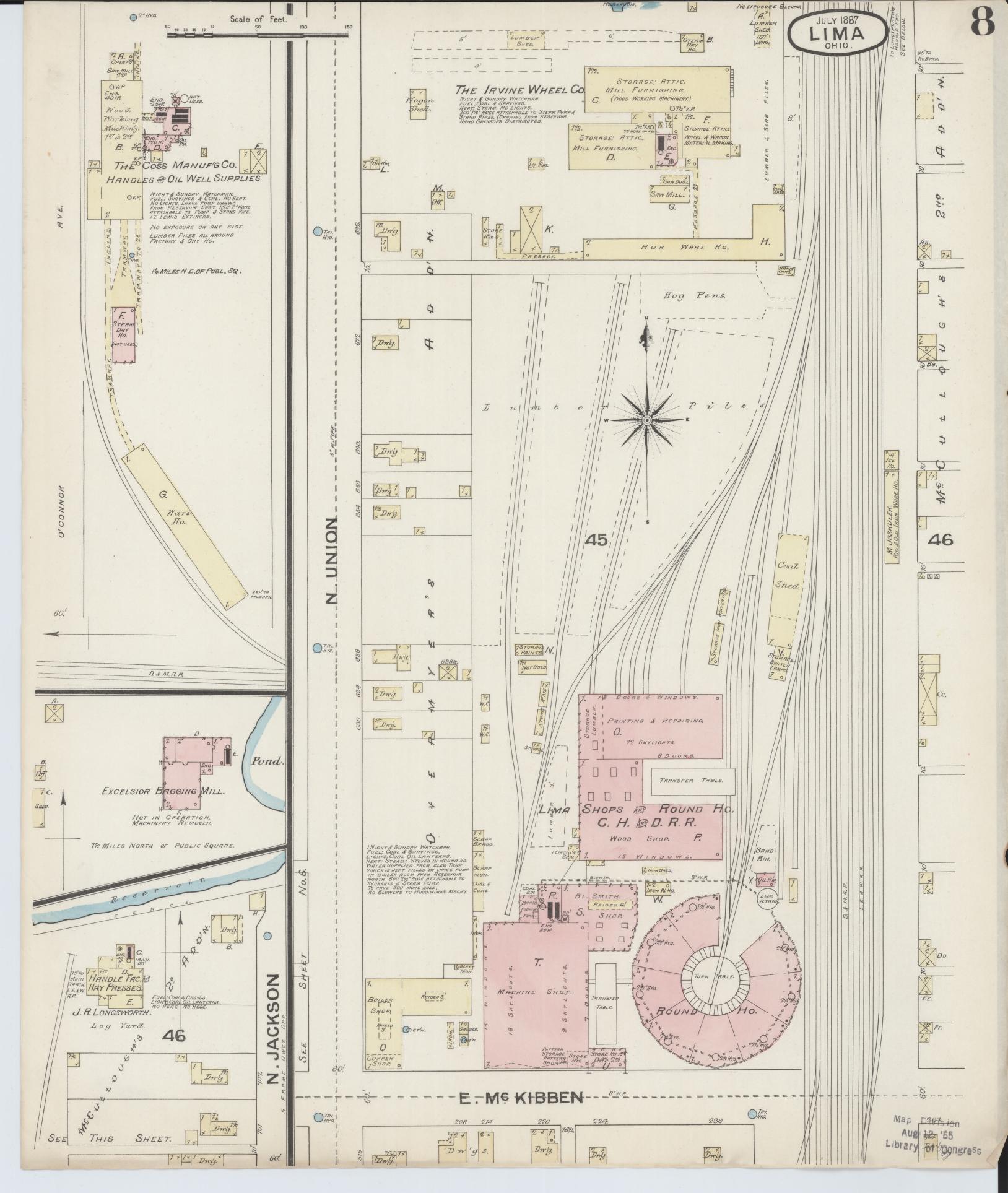 Sanborn Fire Insurance Map from Lima, Allen County, Ohio (1887), Sheet #0008 - Historic Sanborn Fire Insurance Map Print, vintage old map wall art, antique decor, genealogy gift, Ohio Ohio map