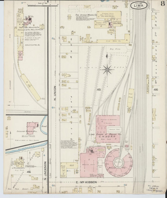 Sanborn Fire Insurance Map from Lima, Allen County, Ohio (1887), Sheet #0008 - Historic Sanborn Fire Insurance Map Print, vintage old map wall art, antique decor, genealogy gift, Ohio Ohio map