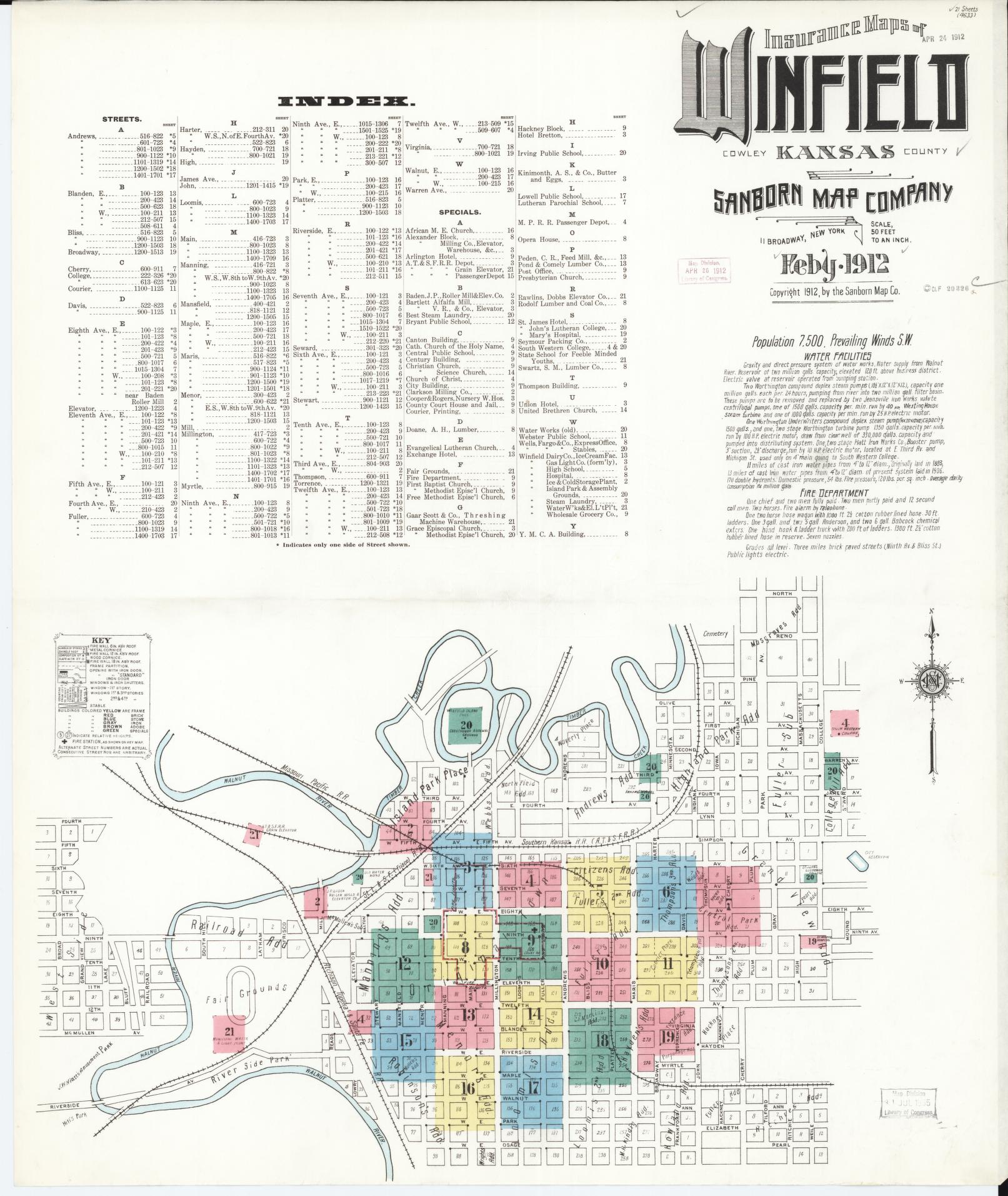 Sanborn Fire Insurance Map from Winfield, Cowley County, Kansas. (1912) – Historic Sanborn Fire Insurance Map Print