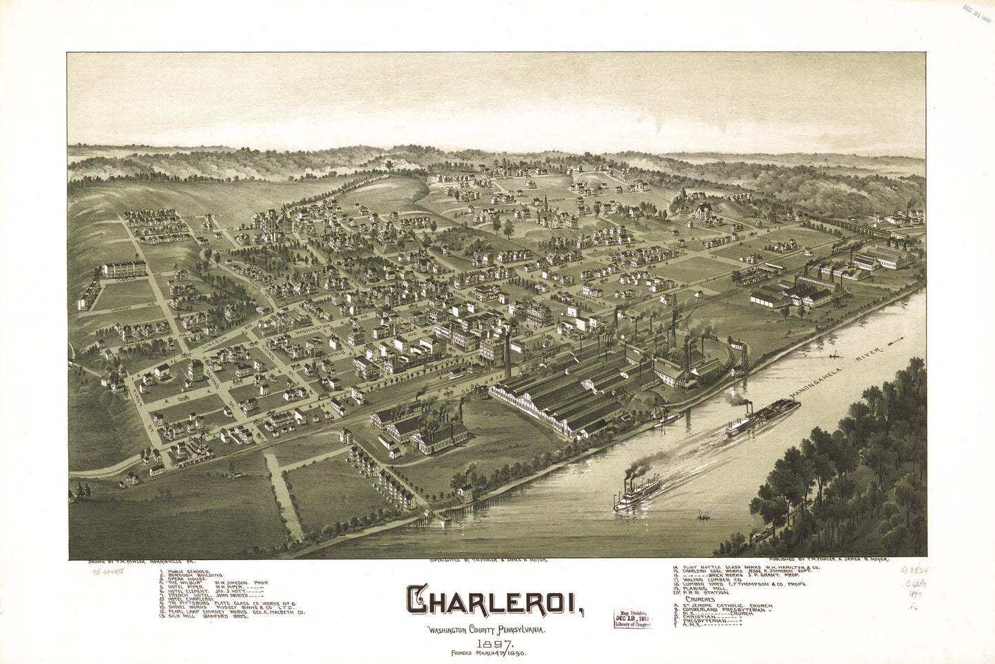 Charleroi, Washington County, Pennsylvania 1897. (1897) – Historic Bird’s-Eye View Panorama Print