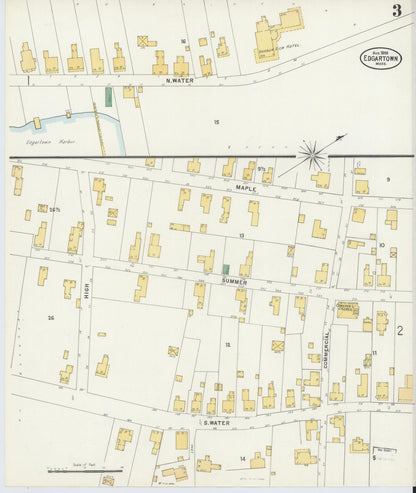 Sanborn Fire Insurance Map from Edgartown, Dukes County, Massachusetts (1898), Sheet #0003 - Historic Sanborn Fire Insurance Map Print, vintage old map wall art, antique decor, genealogy gift, Massachusetts Massachusetts map