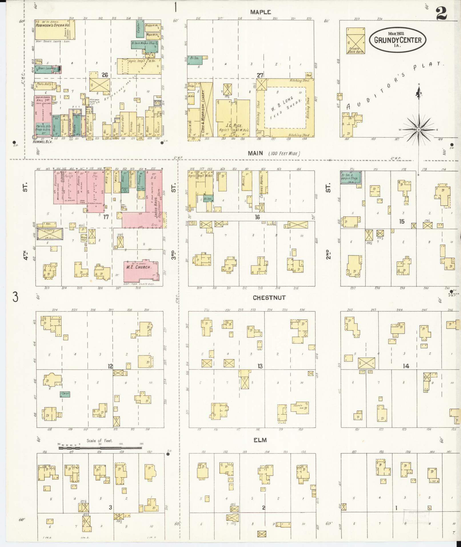 Sanborn Fire Insurance Map from Grundy Center, Grundy County, Iowa (1902), Sheet #0002 - Historic Sanborn Fire Insurance Map Print, vintage old map wall art