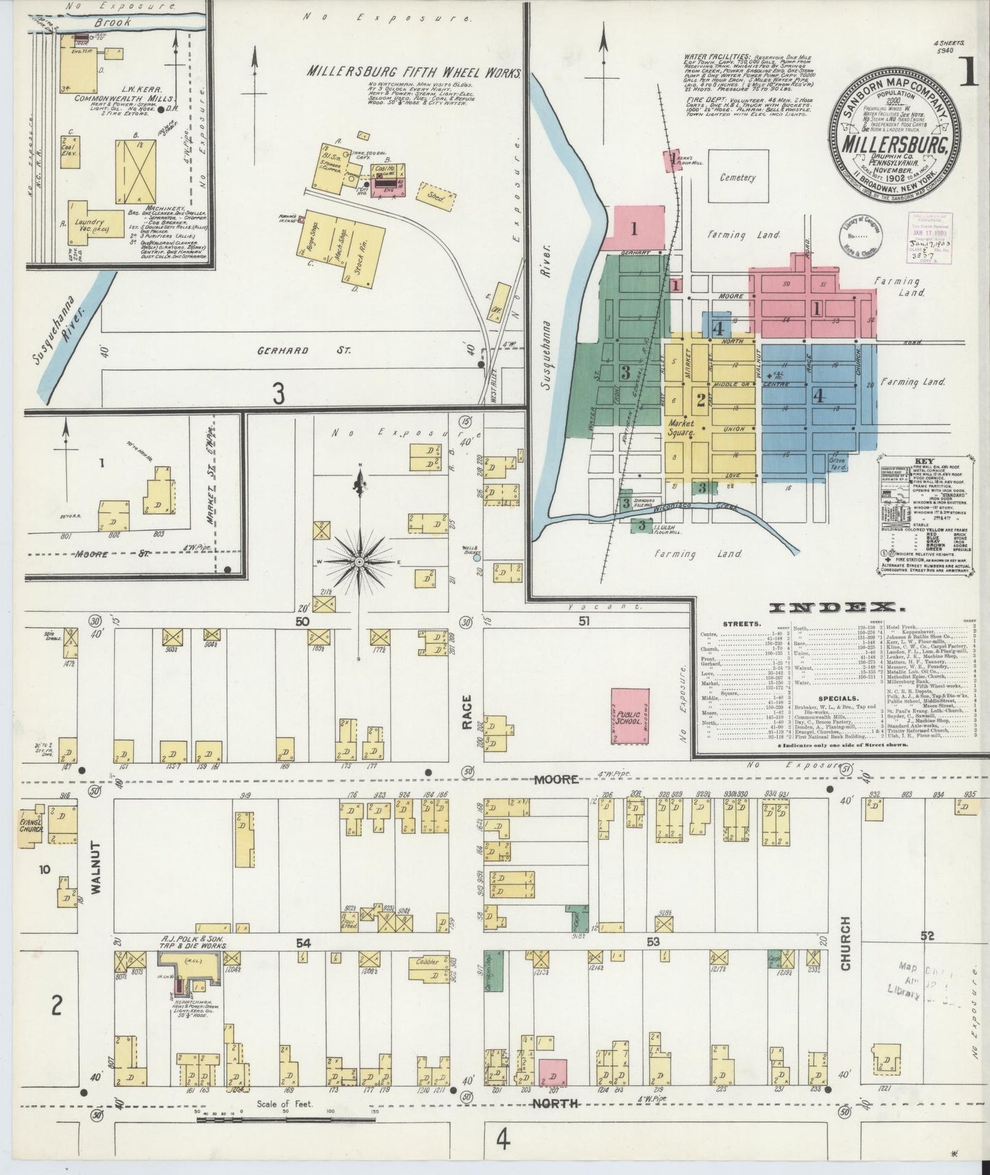 Sanborn Fire Insurance Map from Millersburg, Dauphin County, Pennsylvania (1902), Sheet #0001 - Historic Sanborn Fire Insurance Map Print, vintage old map wall art, antique decor, genealogy gift, Pennsylvania Pennsylvania map