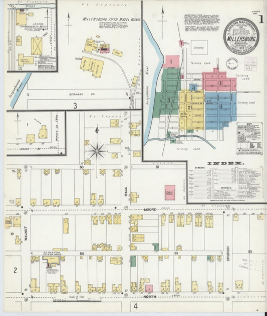 Sanborn Fire Insurance Map from Millersburg, Dauphin County, Pennsylvania (1902), Sheet #0001 - Historic Sanborn Fire Insurance Map Print, vintage old map wall art, antique decor, genealogy gift, Pennsylvania Pennsylvania map