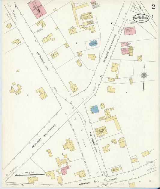 Sanborn Fire Insurance Map from Watertown, Litchfield County, Connecticut (1911), Sheet #0002 - Historic Sanborn Fire Insurance Map Print, vintage old map wall art, antique decor, genealogy gift, Connecticut Connecticut map