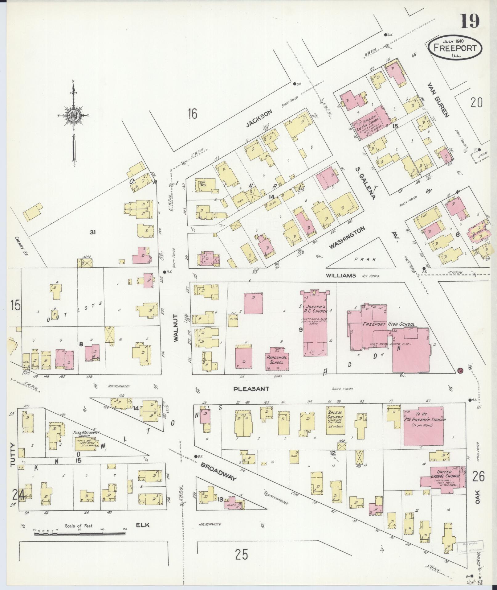 Sanborn Fire Insurance Map from Freeport, Stephenson County, Illinois (1910), Sheet #0019 - Complete Map Set gallery image, historic Sanborn map, vintage wall art, Illinois Illinois
