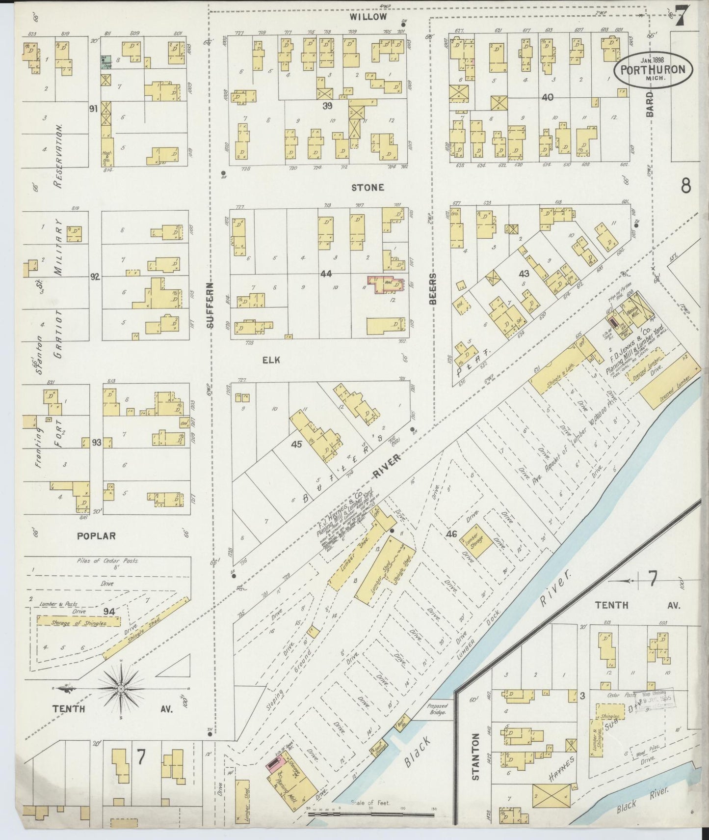 Sanborn Fire Insurance Map from Port Huron, Saint Clair County, Michigan (1898), Sheet #0007 - Complete Map Set gallery image, historic Sanborn map, vintage wall art, Michigan Michigan