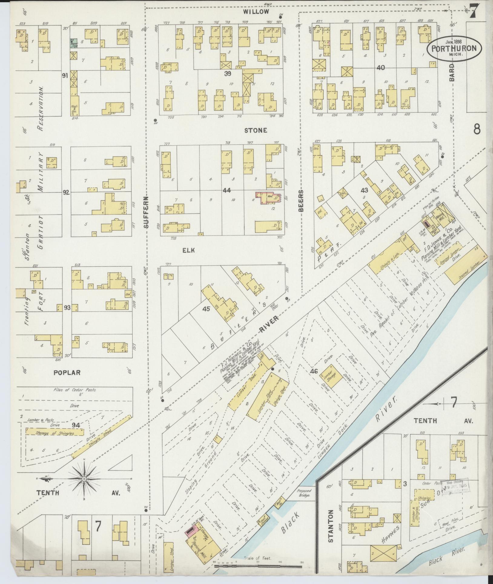 Sanborn Fire Insurance Map from Port Huron, Saint Clair County, Michigan (1898), Sheet #0007 - Complete Map Set gallery image, historic Sanborn map, vintage wall art, Michigan Michigan