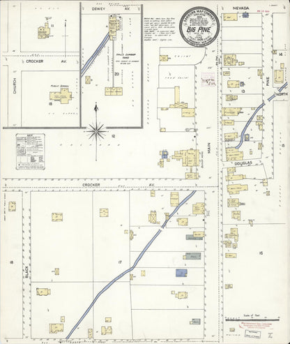 Sanborn Fire Insurance Map from Big Pine, Inyo County, California (1909), Sheet #0001 - Historic Sanborn Fire Insurance Map Print, vintage old map wall art, antique decor, genealogy gift, California California map