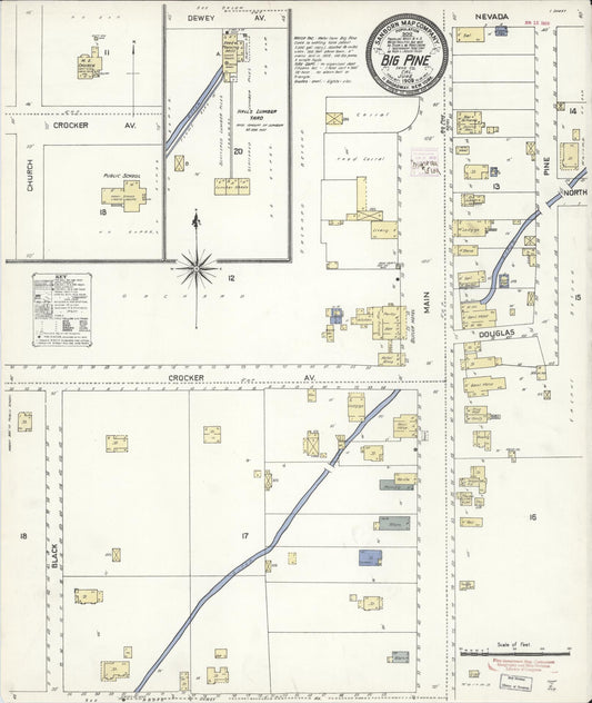 Sanborn Fire Insurance Map from Big Pine, Inyo County, California (1909), Sheet #0001 - Historic Sanborn Fire Insurance Map Print, vintage old map wall art, antique decor, genealogy gift, California California map