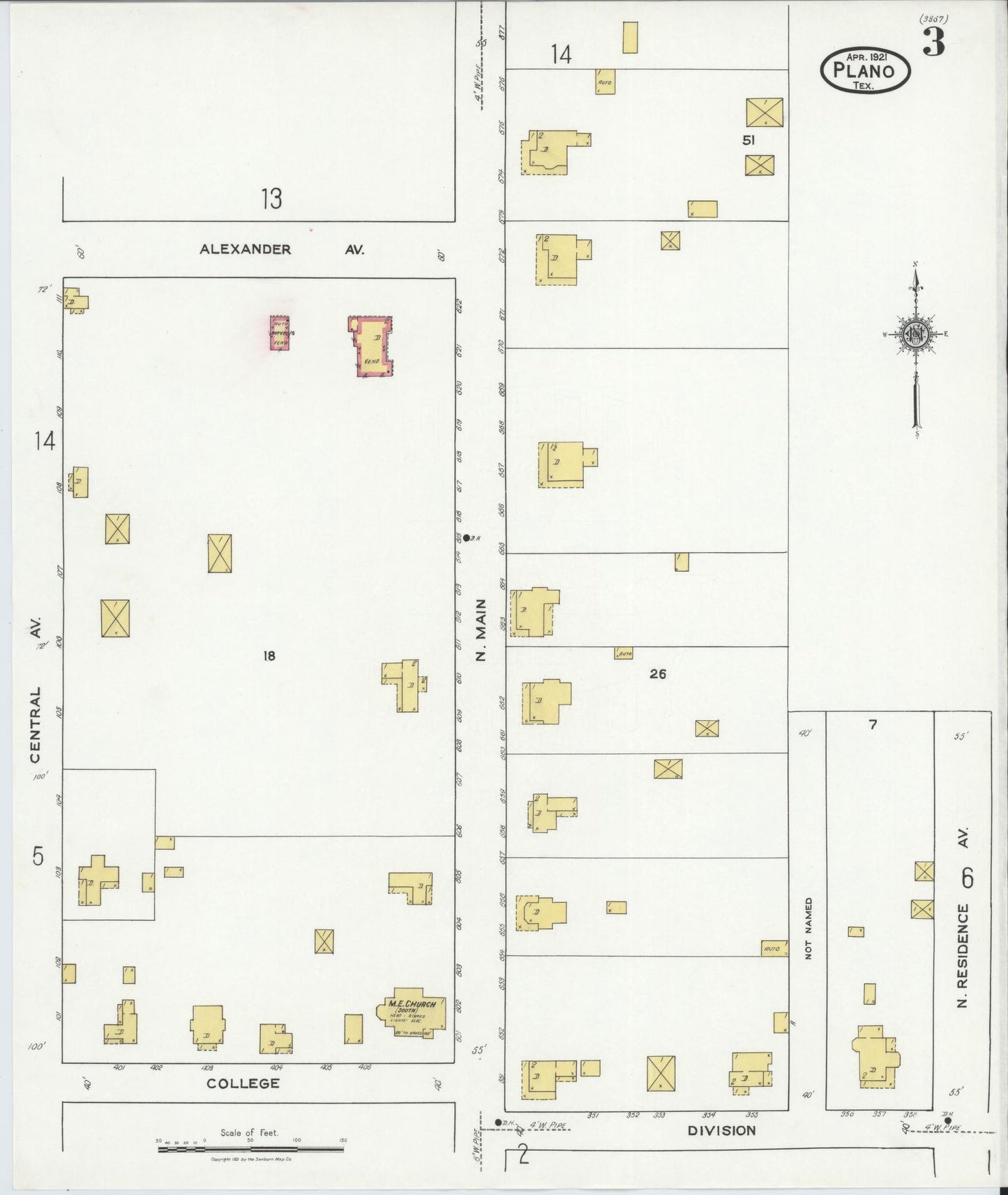 Sanborn Fire Insurance Map from Plano, Collin County, Texas (1921), Sheet #0003 - Historic Sanborn Fire Insurance Map Print, vintage old map wall art, antique decor, genealogy gift, Texas Texas map