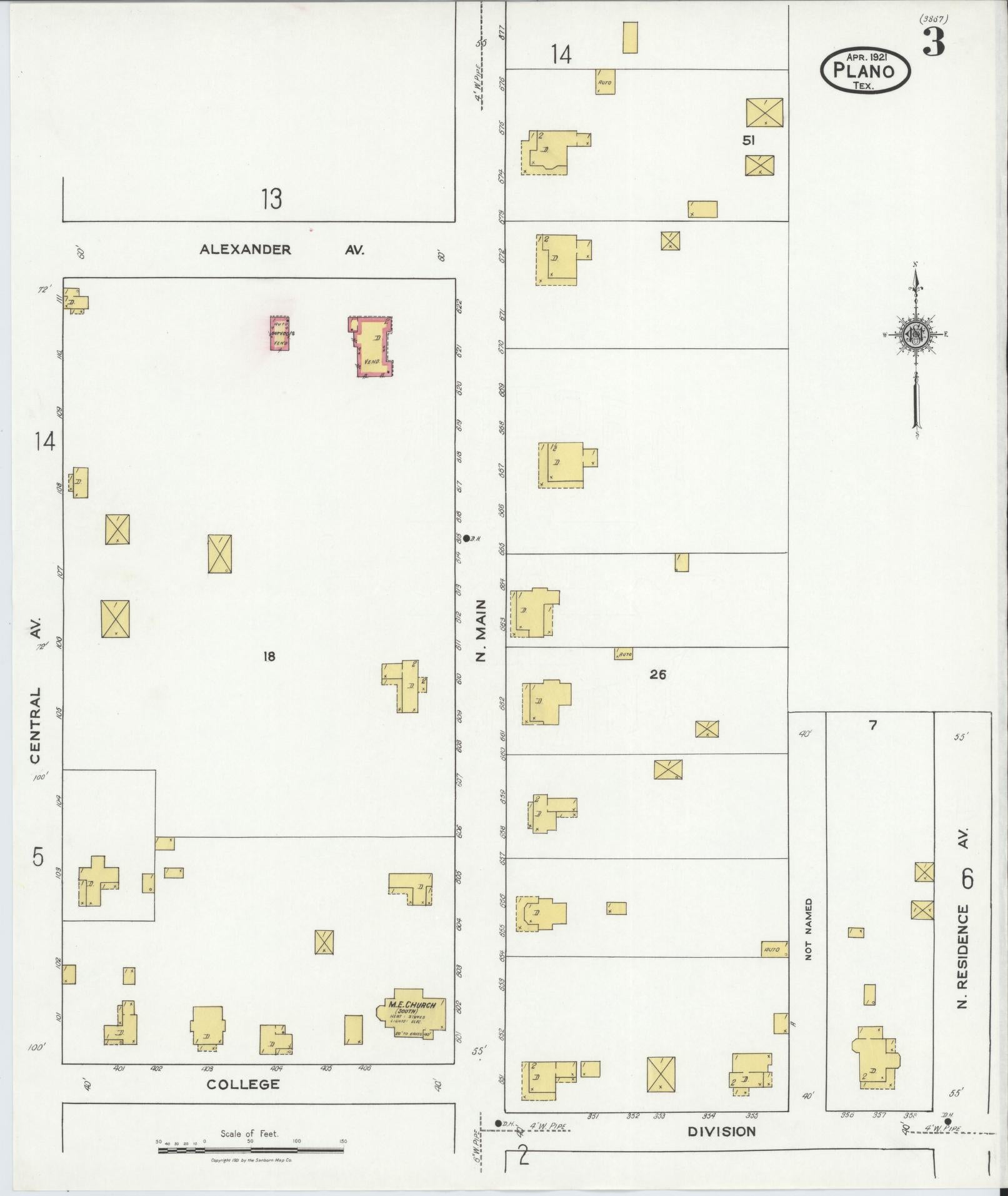 Sanborn Fire Insurance Map from Plano, Collin County, Texas (1921), Sheet #0003 - Historic Sanborn Fire Insurance Map Print, vintage old map wall art, antique decor, genealogy gift, Texas Texas map