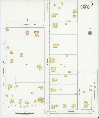 Sanborn Fire Insurance Map from Plano, Collin County, Texas (1921), Sheet #0003 - Historic Sanborn Fire Insurance Map Print, vintage old map wall art, antique decor, genealogy gift, Texas Texas map