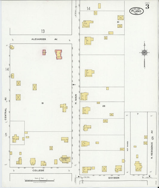 Sanborn Fire Insurance Map from Plano, Collin County, Texas (1921), Sheet #0003 - Historic Sanborn Fire Insurance Map Print, vintage old map wall art, antique decor, genealogy gift, Texas Texas map