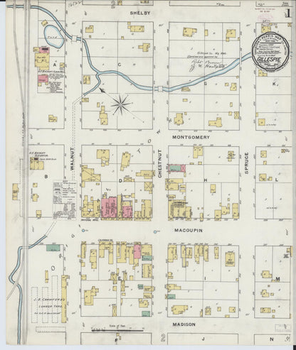 Sanborn Fire Insurance Map from Gillespie, Macoupin County, Illinois (1894), Sheet #0001 - Complete Map Set gallery image, historic Sanborn map, vintage wall art, Illinois Illinois