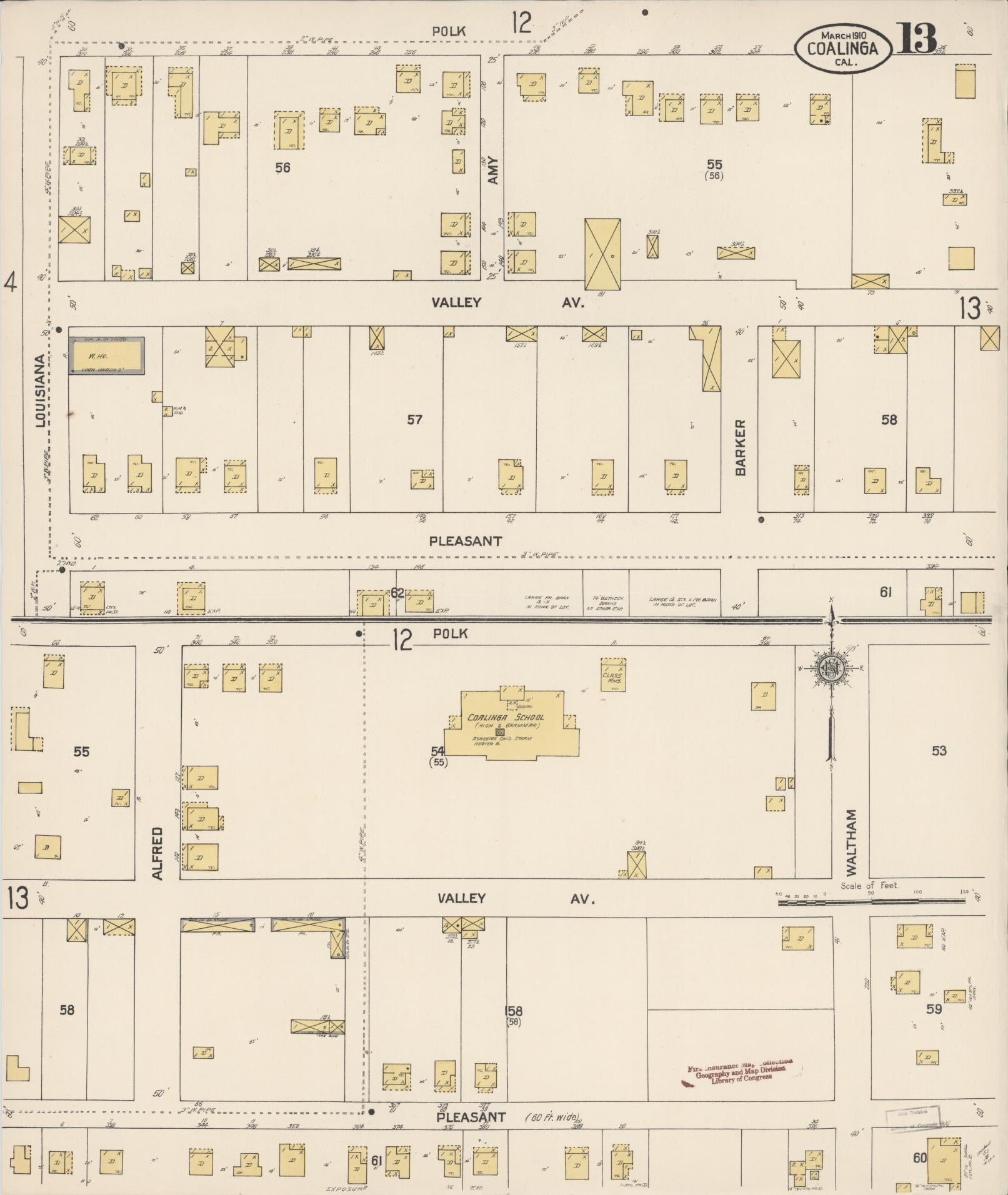Sanborn Fire Insurance Map from Coalinga, Fresno County, California (1910), Sheet #0013 - Complete Map Set gallery image, historic Sanborn map, vintage wall art, California California