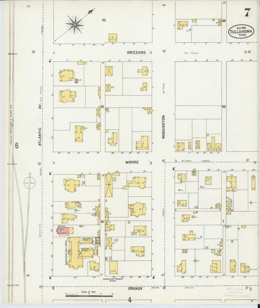 Sanborn Fire Insurance Map from Tullahoma, Coffee County, Tennessee (1902), Sheet #0007 - Historic Sanborn Fire Insurance Map Print, vintage old map wall art, antique decor, genealogy gift, Tennessee Tennessee map