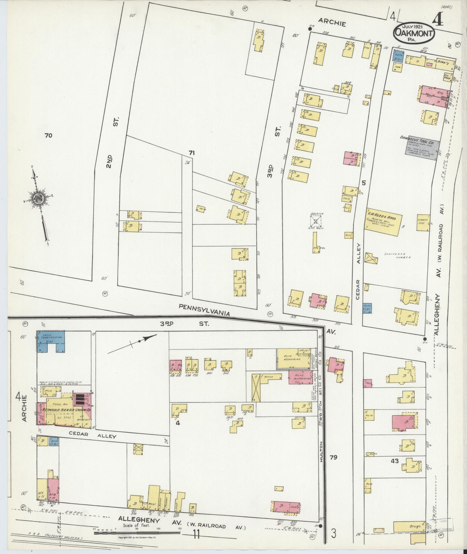 Sanborn Fire Insurance Map from Oakmont, Allegheny County, Pennsylvania (1921), Sheet #0004 - Complete Map Set gallery image, historic Sanborn map, vintage wall art, Pennsylvania Pennsylvania