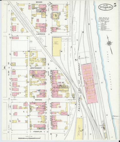 Sanborn Fire Insurance Map from Saint Charles, Saint Charles County, Missouri (1909), Sheet #0005 - Historic Sanborn Fire Insurance Map Print, vintage old map wall art, antique decor, genealogy gift, Missouri Missouri map