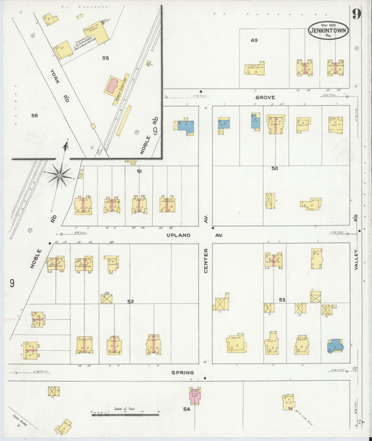 Sanborn Fire Insurance Map from Jenkintown, Montgomery County, Pennsylvania (1909), Sheet #0009 - Historic Sanborn Fire Insurance Map Print, vintage old map wall art, antique decor, genealogy gift, Pennsylvania Pennsylvania map