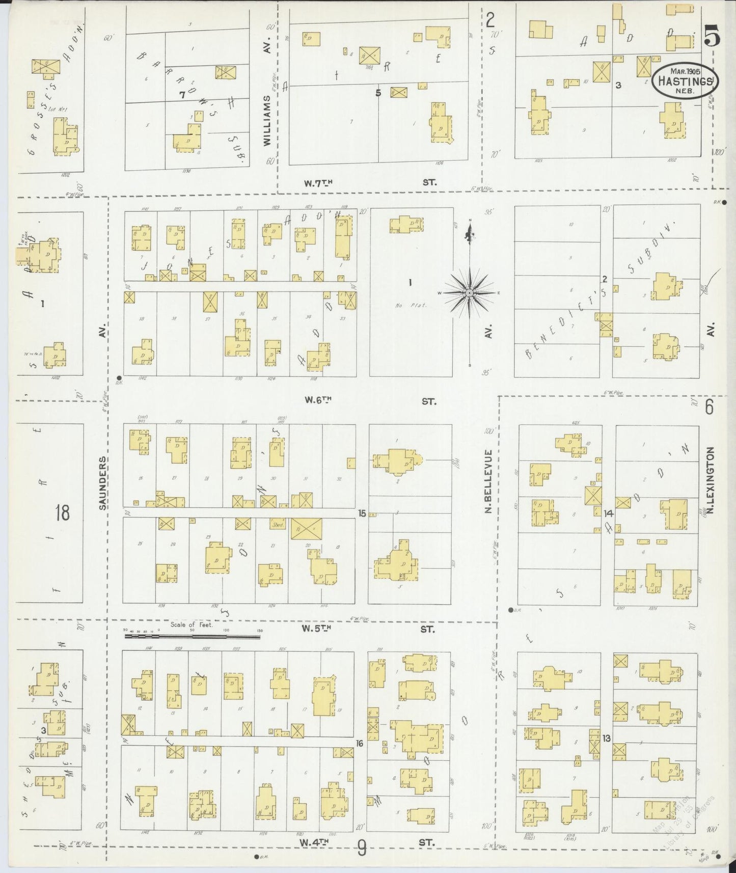 Sanborn Fire Insurance Map from Hastings, Adams County, Nebraska (1905), Sheet #0005 - Complete Map Set gallery image, historic Sanborn map, vintage wall art, Nebraska Nebraska