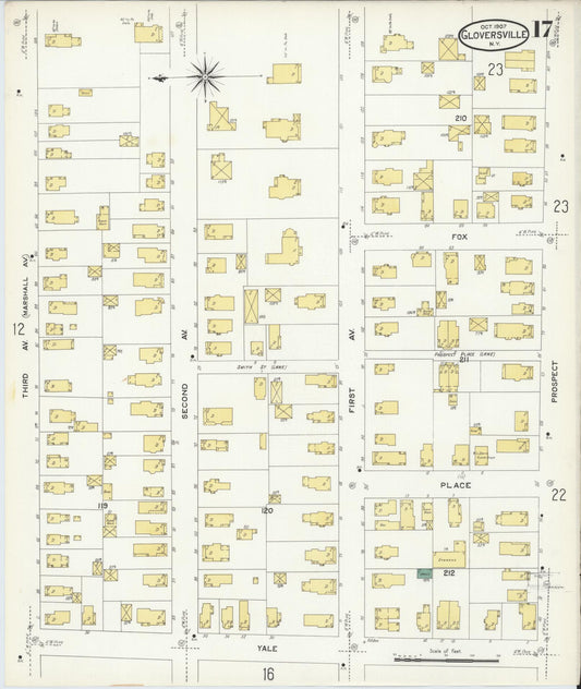 Sanborn Fire Insurance Map from Gloversville, Fulton County, New York (1907), Sheet #0017 - Historic Sanborn Fire Insurance Map Print, vintage old map wall art, antique decor, genealogy gift, New York New York map